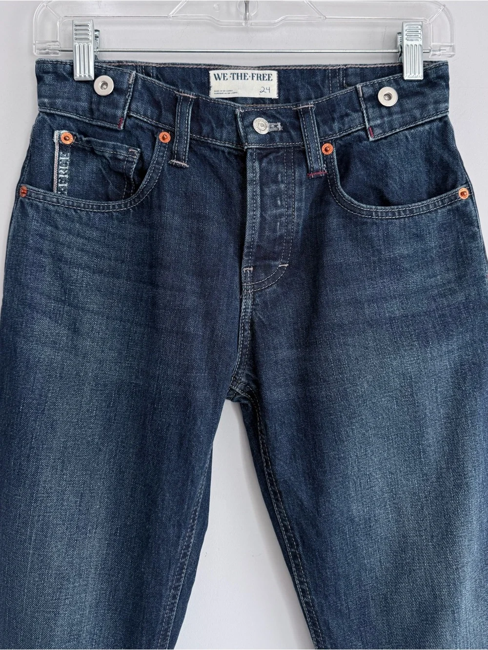 We The Free People Slim Shade Selvedge Straight Cuffed Jeans Deep Indigo 24